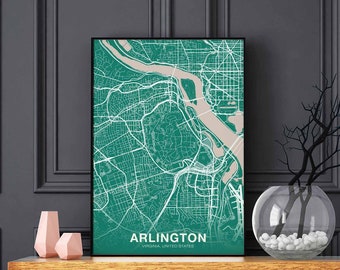 ARLINGTON Virginia VA usa map poster color Hometown City Print Modern Home Decor Office Decoration Wall Art Dorm Bedroom Gift
