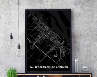 SAN NICOLAS Argentina map poster black white Hometown City Print Modern Home Decor Office Decoration Wall Art Dorm Bedroom Gift