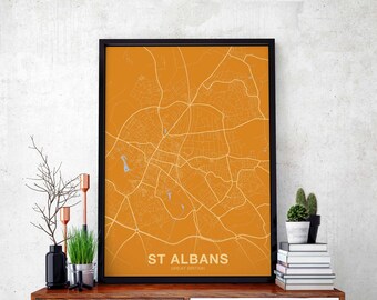 ST ALBANS Great Britain GB uk map poster color Hometown City Print Modern Home Decor Office Decoration Wall Art Dorm Bedroom Gift