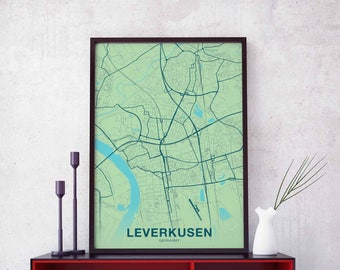 LEVERKUSEN Germany map poster color Hometown City Print Modern Home Decor Office Decoration Wall Art Dorm Bedroom Gift