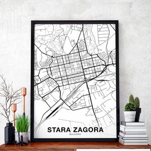 STARA ZAGORA bulgare carte affiche ville natale ville impression moderne décor à la maison bureau décoration mur art dortoir chambre cadeau