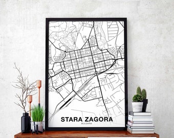 STARA ZAGORA Bulgaria map poster Hometown City Print Modern Home Decor Office Decoration Wall Art Dorm Bedroom Gift