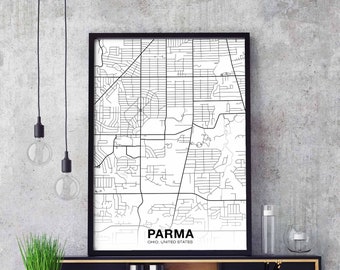PARMA Ohio  OH USA map poster black white Hometown City Print Modern Home Decor Office Decoration Wall Art Dorm Bedroom Gift