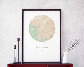 SAPPORO Japan map poster wall decor design modern minimal nordic travel bedroom home art vintage retro dorm nursery housewarming