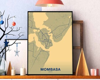MOMBASA Kenya map poster color Hometown City Print Modern Home Decor Office Decoration Wall Art Dorm Bedroom Gift