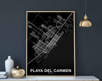 PLAYA DEL CARMEN Mexico map poster black white Hometown City Print Modern Home Decor Office Decoration Wall Art Dorm Bedroom Gift