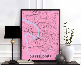 DUSSELDORF Germany poster color Hometown City Print Modern Home Decor Office Decoration Wall Art Dorm Bedroom Gift
