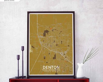 DENTON Texas USA map poster black white Hometown City Print Modern Home Decor Office Decoration Wall Art Dorm Bedroom Gift