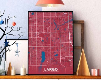 LARGO Florida FL USA poster color Hometown City Print Modern Home Decor Office Decoration Wall Art Dorm Bedroom Gift