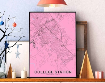 COLLEGE STATION Texas TX usa poster color Hometown City Print Modern Home Decor Office Decoration Wall Art Dorm Bedroom Gift