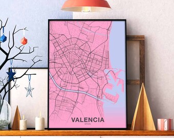 VALENCIA Spain map poster color Hometown City Print Modern Home Decor Office Decoration Wall Art Dorm Bedroom Gift