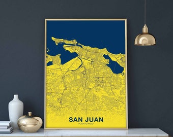 SAN JUAN Puerto Rico PR us map poster color Hometown City Print Modern Home Decor Office Decoration Wall Art Dorm Bedroom Gift