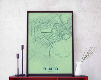 EL ALTO Bolivia map poster color Hometown City Print Modern Home Decor Office Decoration Wall Art Dorm Bedroom Gift