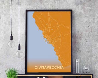 CIVITAVECCHIA Italy map poster color Hometown City Print Modern Home Decor Office Decoration Wall Art Dorm Bedroom Gift