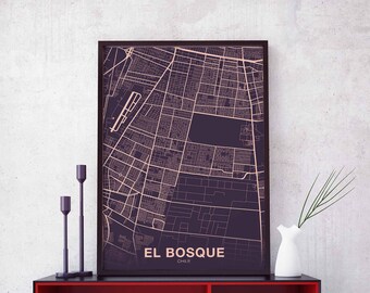 EL BOSQUE Chile map poster color Hometown City Print Modern Home Decor Office Decoration Wall Art Dorm Bedroom Gift