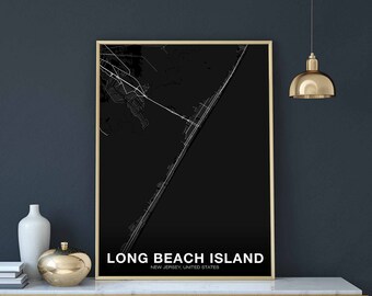 LONG BEACH ISLAND New Jersey nj usa map poster black whiteHometown City Print Modern Home Decor Office Decoration Wall Art Dorm Bedroom Gift