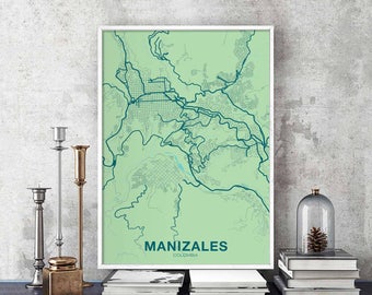 MANIZALES Colombia map poster color Hometown City Print Modern Home Decor Office Decoration Wall Art Dorm Bedroom Gift
