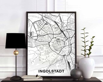 INGOLSTADT Germany map poster Hometown City Print Modern Home Decor Office Decoration Wall Art Dorm Bedroom Gift
