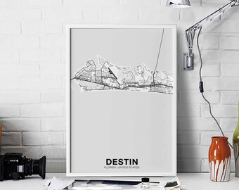 DESTIN Florida FL USA map poster black white Hometown City Print Modern Home Decor Office Decoration Wall Art Dorm Bedroom Gift