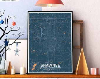 SHAWNEE Oklahoma OK map poster black white Hometown City Print Modern Home Decor Office Decoration Wall Art Dorm Bedroom Gift