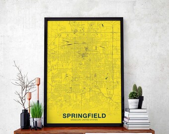 SPRINGFIELD Missouri MO US map poster color Hometown City Print Modern Home Decor Office Decoration Wall Art Dorm Bedroom Gift