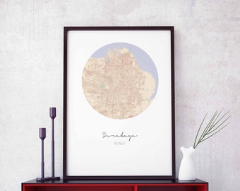 SURABAYA Indonesia map poster wall decor design modern minimal nordic travel bedroom home art vintage retro dorm nursery housewarming