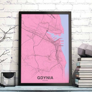 GDYNIA Polen Karte Poster Farbe Heimatstadt Stadt Print Moderne Wohnkultur Büro Dekoration Wand Kunst Wohnheim Schlafzimmer Geschenk