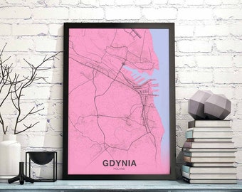 GDYNIA Poland map poster color Hometown City Print Modern Home Decor Office Decoration Wall Art Dorm Bedroom Gift