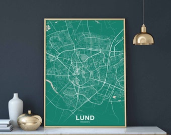LUND Sweden map poster color Hometown City Print Modern Home Decor Office Decoration Wall Art Dorm Bedroom Gift