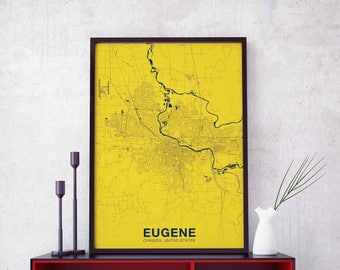 EUGENE Oregon OR US map poster color Hometown City Print Modern Home Decor Office Decoration Wall Art Dorm Bedroom Gift