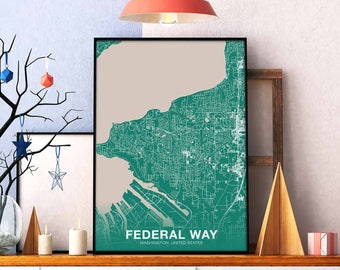FEDERAL WAY Washington WA us map poster color Hometown City Print Modern Home Decor Office Decoration Wall Art Dorm Bedroom Gift
