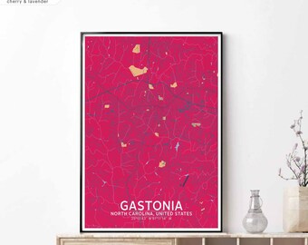 GASTONIA North Carolina usa map poster black white Hometown City Print Modern Home Decor Office Decoration Wall Art Dorm Bedroom Gift