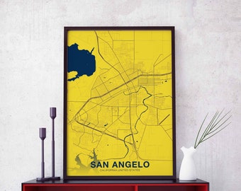 SAN ANGELO California CA usa poster color Hometown City Print Modern Home Decor Office Decoration Wall Art Dorm Bedroom Gift