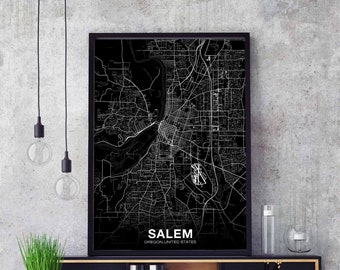 SALEM Oregon OR USA map poster black white Hometown City Print Modern Home Decor Office Decoration Wall Art Dorm Bedroom Gift