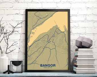 BANGOR Great Britain poster color Hometown City Print Modern Home Decor Office Decoration Wall Art Dorm Bedroom Gift