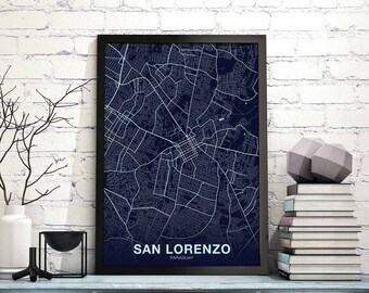 SAN LORENZO Paraguay map poster color Hometown City Print Modern Home Decor Office Decoration Wall Art Dorm Bedroom Gift