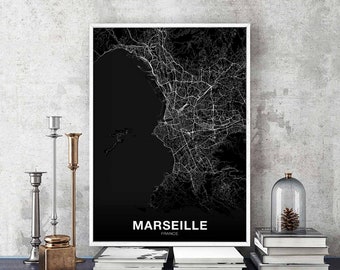 MARSEILLE  France map poster black white Hometown City Print Modern Home Decor Office Decoration Wall Art Dorm Bedroom Gift
