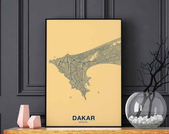 DAKAR Senegal map poster color Hometown City Print Modern Home Decor Office Decoration Wall Art Dorm Bedroom Gift