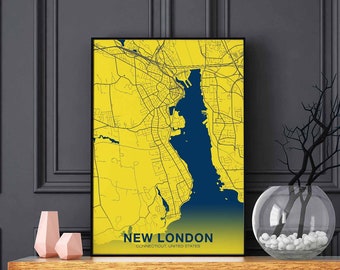 NEW LONDON Connecticut CT us map poster color Hometown City Print Modern Home Decor Office Decoration Wall Art Dorm Bedroom Gift