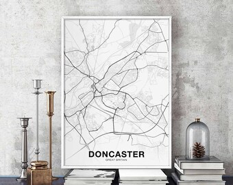 DONCASTER Great Britain UK map poster black white Hometown City Print Modern Home Decor Office Decoration Wall Art Dorm Bedroom Gift