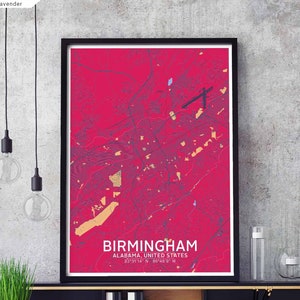 BIRMINGHAM Alabama USA carte affiche noir blanc ville natale ville impression moderne décor à la maison bureau décoration mur art dortoir chambre cadeau