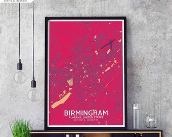 BIRMINGHAM Alabama USA map poster black white Hometown City Print Modern Home Decor Office Decoration Wall Art Dorm Bedroom Gift