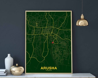 ARUSHA Tanzania poster color Hometown City Print Modern Home Decor Office Decoration Wall Art Dorm Bedroom Gift