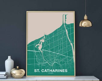 ST. CATHARINES Canada map poster color Hometown City Print Modern Home Decor Office Decoration Wall Art Dorm Bedroom Gift