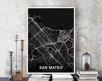 SAN MATEO California USA map poster Hometown City Print Modern Home Decor Office Decoration Wall Art Dorm Bedroom Gift