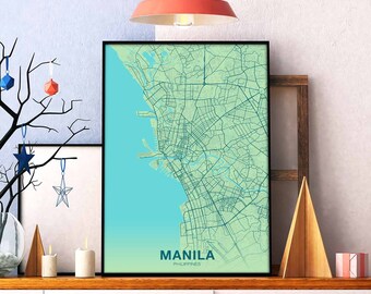 MANILA Philippines map poster color Hometown City Print Modern Home Decor Office Decoration Wall Art Dorm Bedroom Gift