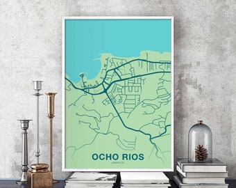 OCHO RIOS Jamaica map poster color Hometown City Print Modern Home Decor Office Decoration Wall Art Dorm Bedroom Gift