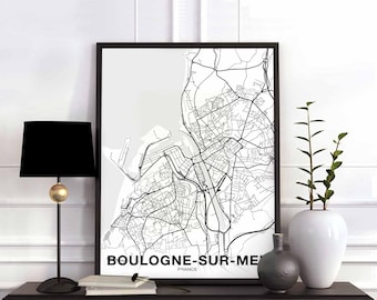BOULOGNE-SUR-MER France map poster black white wall decor design modern scandinavian minimal nordic housewarming travel bedroom