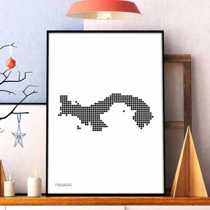 Póster retro de mapa de puntos minimalistas de PANAMÁ, diseño de decoración de pared en blanco y negro, estilo moderno suizo, escandinavo, nórdico, para inauguración de la casa, viajes