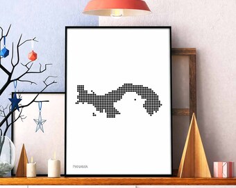 PANAMA minimal dots retro map poster black white wall decor design modern swiss scandinavian nordic housewarming travel